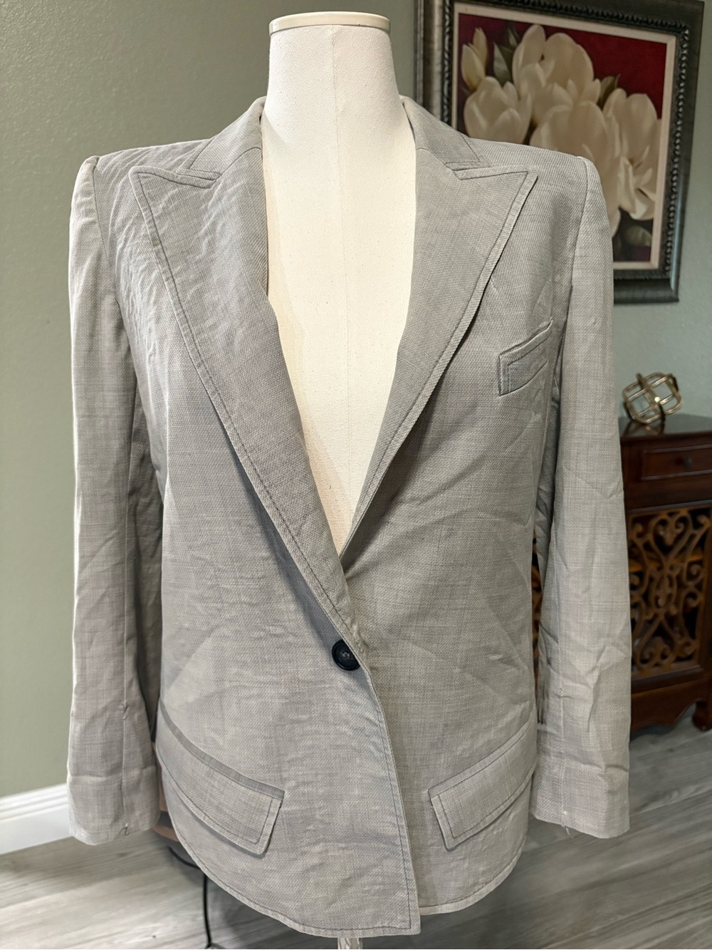 Smythe Light Gray Single-Button Tailored Blazer